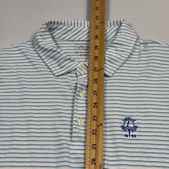 Peter Millar Men's Polo Golf Shirt Striped Pima Cotton White Blue Extra Large - Picture 8 of 10